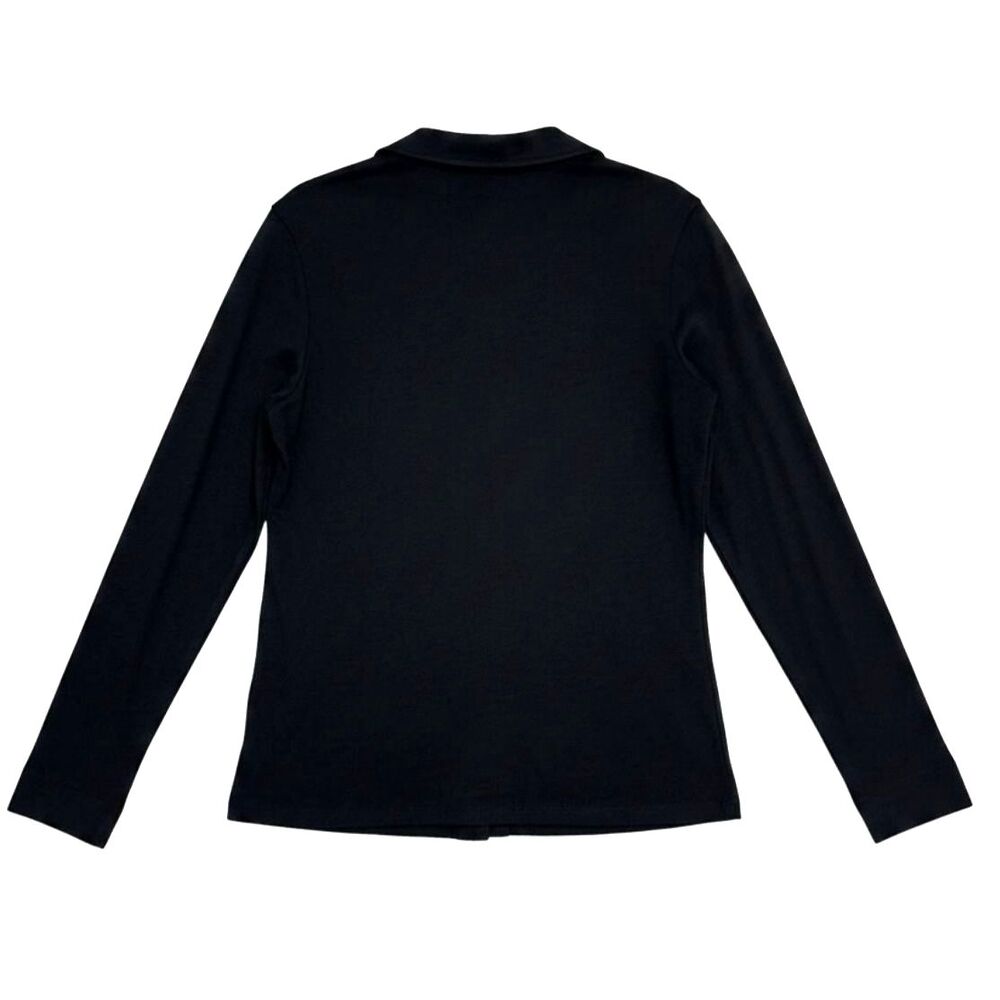 NWT Lilla P Black Cotton Modal Casual Collared V-Neck Long Sleeve Top Size Large - Picture 3 of 7